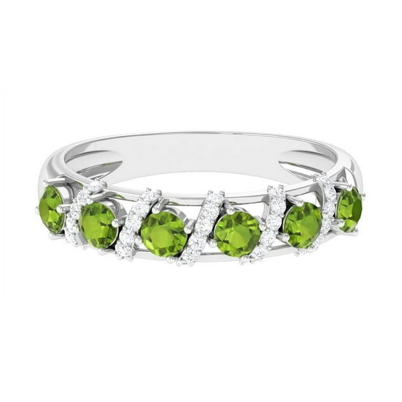 Round 0.96 Ctw Peridot 925 Sterling Silver Eternity Ring for Women | Wedding, Engagement Bridal Rings | Mothers Day Gift