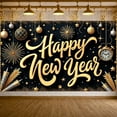 thumbnail image 3 of Gold Theme Happy New Year Banner Festive New Year Display Star Pattern Firework Design Festive Backdrop for New Year Party Holiday Celebration Indoor Decoration, 3 of 9