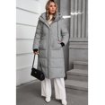 thumbnail image 4 of Women's Winter Grayish Green Hooded Stand Collar Long Down Jacket - Internal/External Pockets, Windproof Waterproof Warm, XXL, 4 of 11