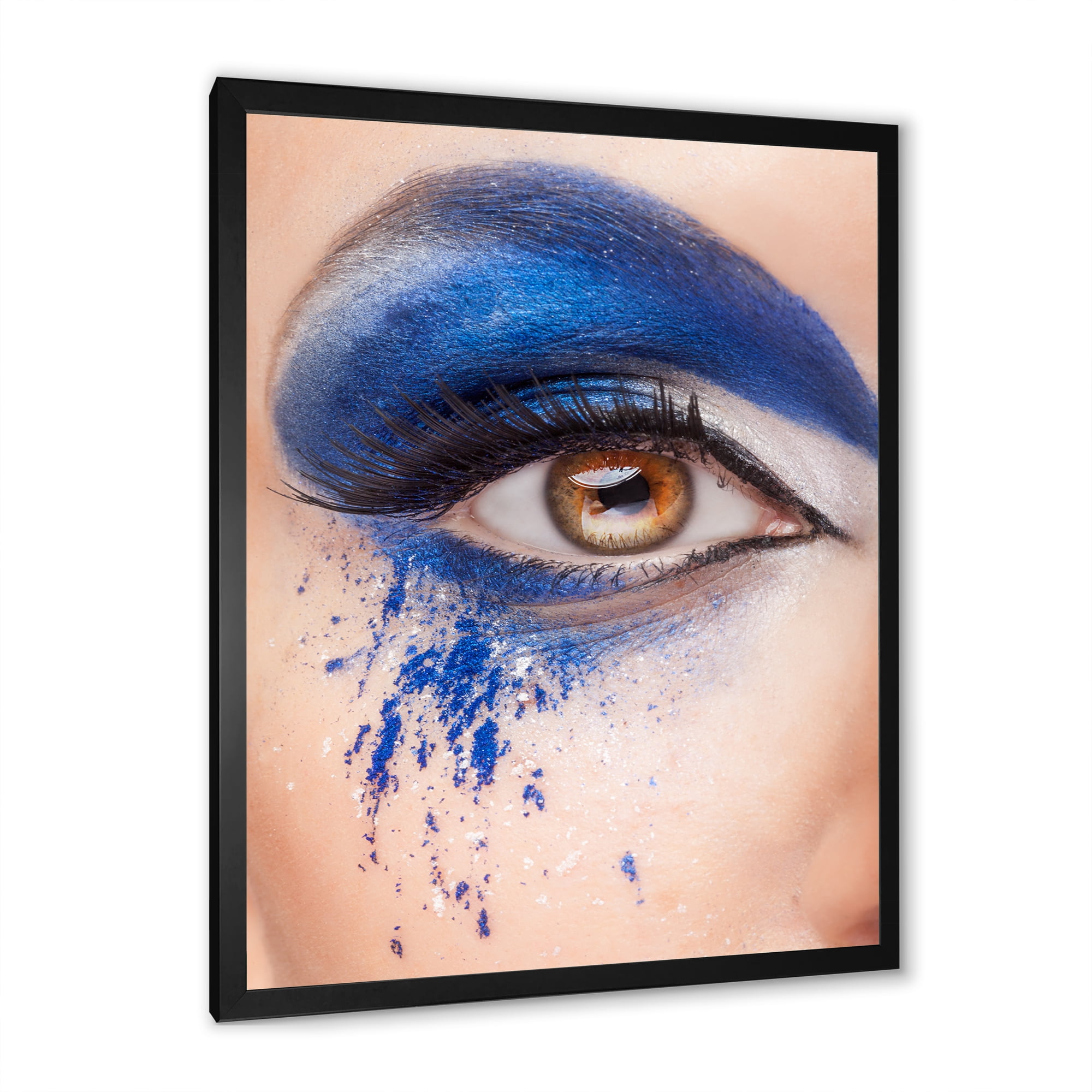 Designart 'Close Up Of Brown Eye With Blue Fantasy Make Up' Modern Framed Art Print