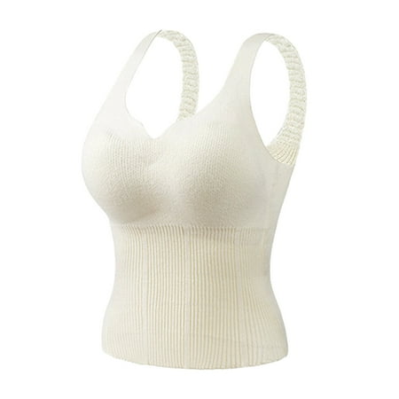 JAKANYQ Bras For Lady Autumn Winter Non Marking V Neck Thermal Vest Inner Wear Bra Pads Knitted Wool Slim Bottoming Shirt Underwear Loose Comfortable