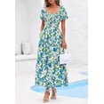 thumbnail image 4 of PRETTYGARDEN Womens Summer Puff Short Sleeve Maxi Dress Square Neck Smocked Tiered Ruffle A Line Long Flowy Beach Dresses, 4 of 8
