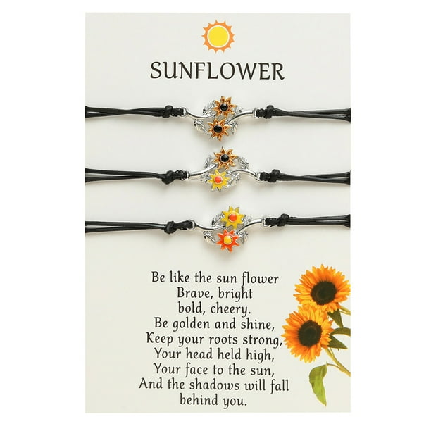 Girasol Promesa Pulseras Mejor Amigo Distancia Amistad Pulseras Regalos para Mujeres Adolescentes Niñas 3PCS