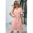 thumbnail image 4 of Womens Summer Dresses Casual Short Sleeve V Neck Strap Lacing Sexy Midi Dress Wrap Party Club Sundress (Pink,Large), 4 of 6