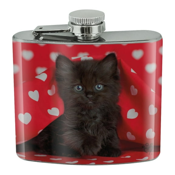 Black Ragdoll Tiffany Cat Kitten Hearts Love Stainless Steel 5oz Hip Drink Kidney Flask
