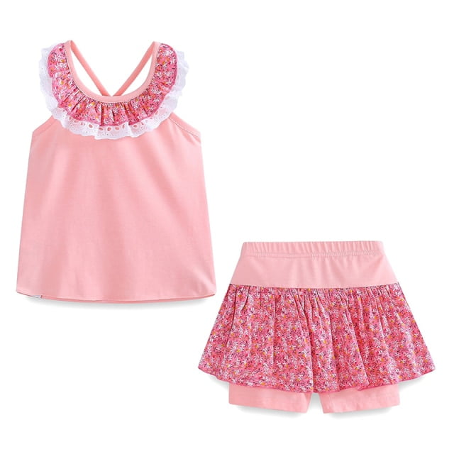 AAMILIFE Girls Backless Flower Cold Shoulder Tops and Skirted Short Swimwear Set Kids Swimming Suit
