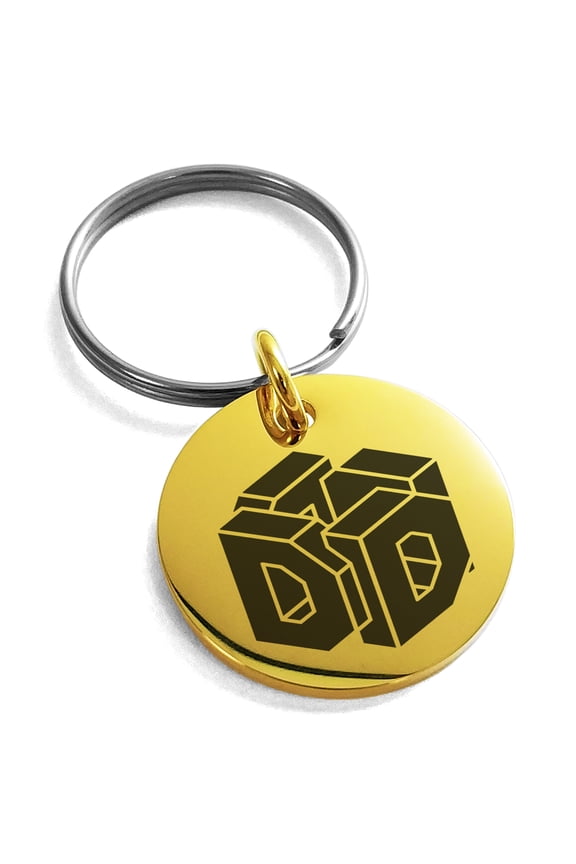 Stainless Steel Letter D Initial 3D Cube Box Monogram Engraved Small Medallion Circle Charm Keychain Keyring