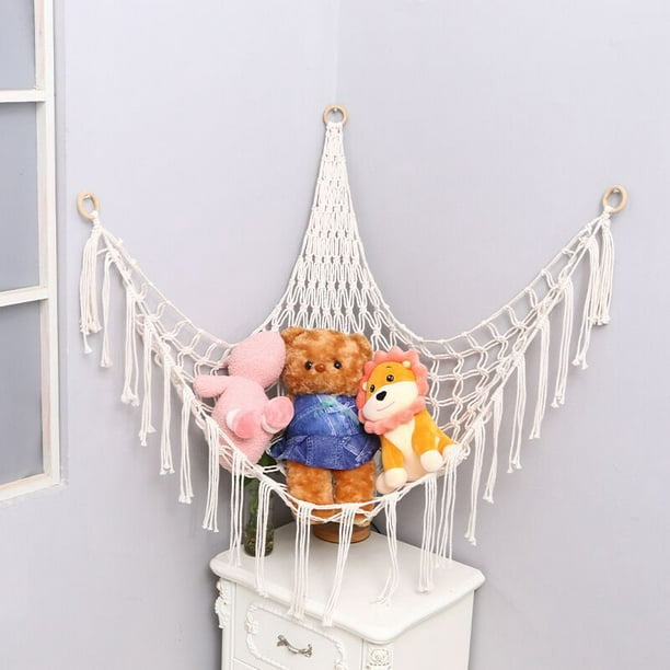 Hongchun Stuffed Animal Toy Hammock Large Corner Mesh Toy Storage Hanging  Wall Toys Organizer with Light for Bedroom Decor 