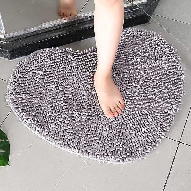 Granjero Gordo Manta absorbente súper suave en forma de corazón, esponjosa, antideslizante, lavable, alfombra de baño de felpa gris de 20 x 24 pulgadas
