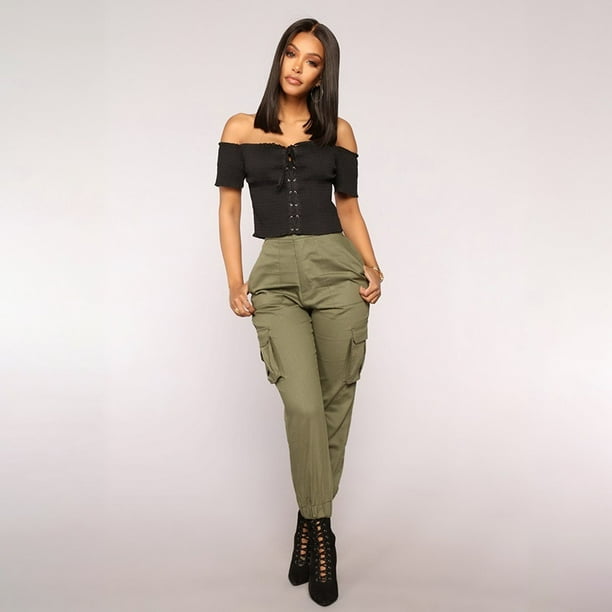 high waist cargo pants with belts