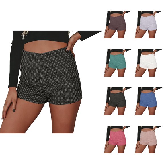 Sparkly Rhinestone Shorts for Women Summer Casual High Waisted Slim Fit Hot Shorts Night Party Dance Clubwear