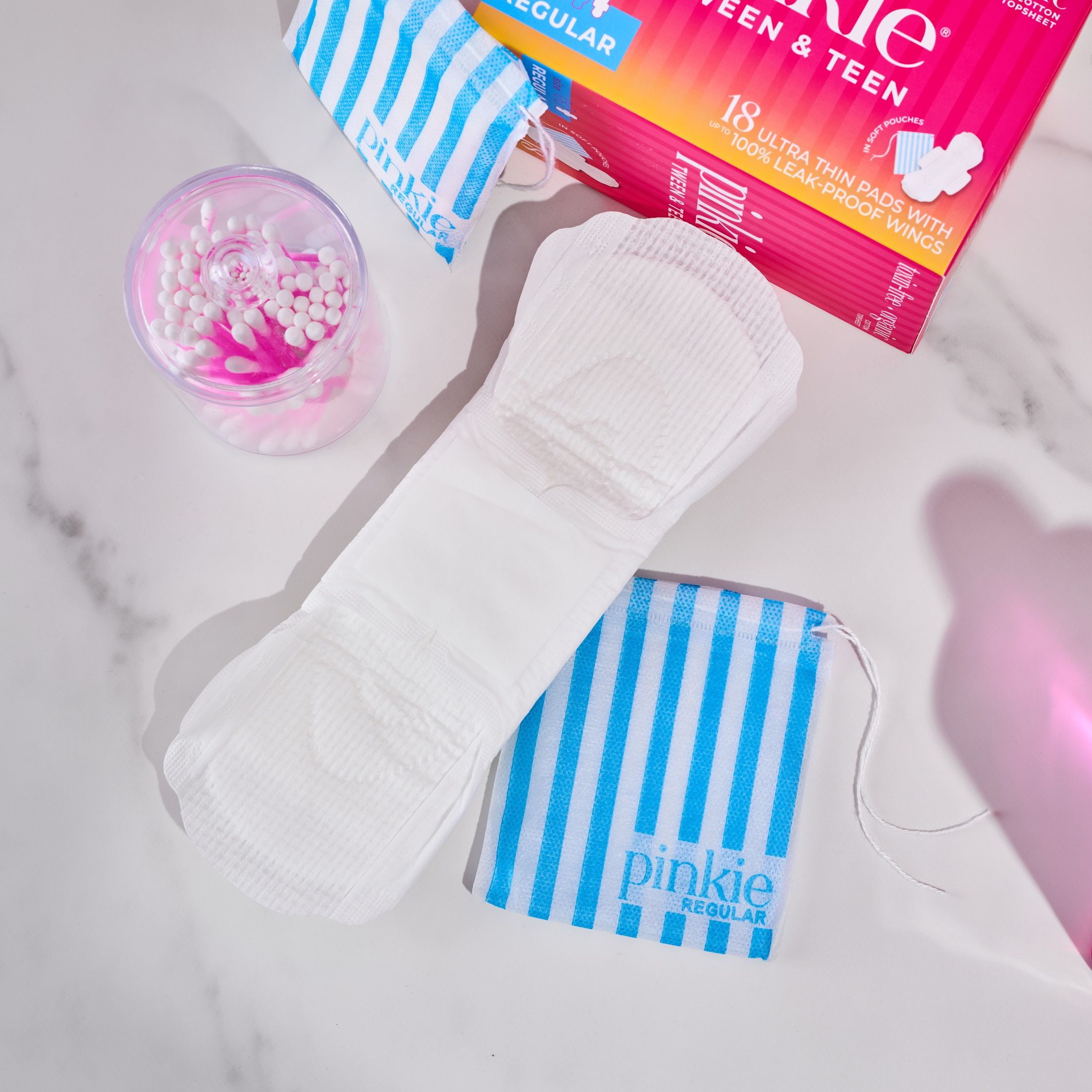 (3 pack) Pinkie Organic Cotton Teen Pads, Regular, 18 Count