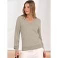 thumbnail image 5 of Female Long Sleeve V Neck Sweaters Fall Casual Classic Soft Loose Fit Basic Pullover Jumper Top Gray Apricot XL, 5 of 10