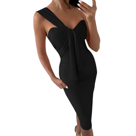 

Dtydtpe Women One Shoulder V Neck Elegant Evening Fashion Elegant Dress Party Festive Party Dress With Slit Summer Casual Dress Maternity Dresses Casual Summer for Women Dress Casual Su