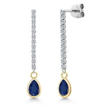 Gem Stone King 14K Two Tone Gold Blue Sapphire and Lab Grown Diamond Earrings for Women | 2.14 Cttw | Gemstone September Birthstone | Pear Shape 7X5MM
