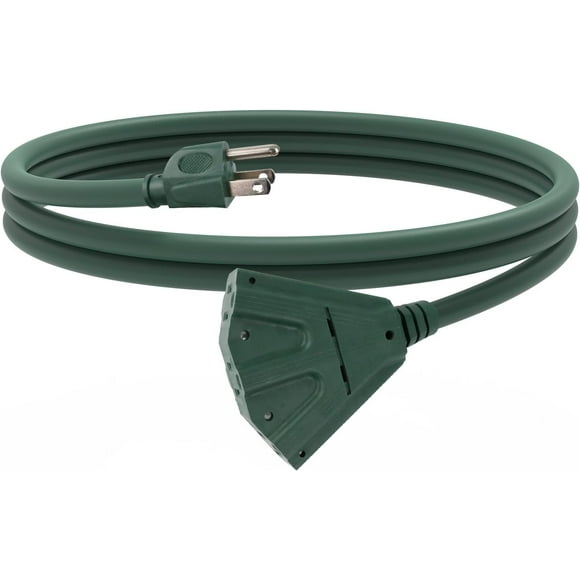 SHIQI-6 Ft Outdoor Extension Cord with 3 Electrical Power Outlets - 16/3 SJTW Green Cable with 3 Prong Grounded Plug