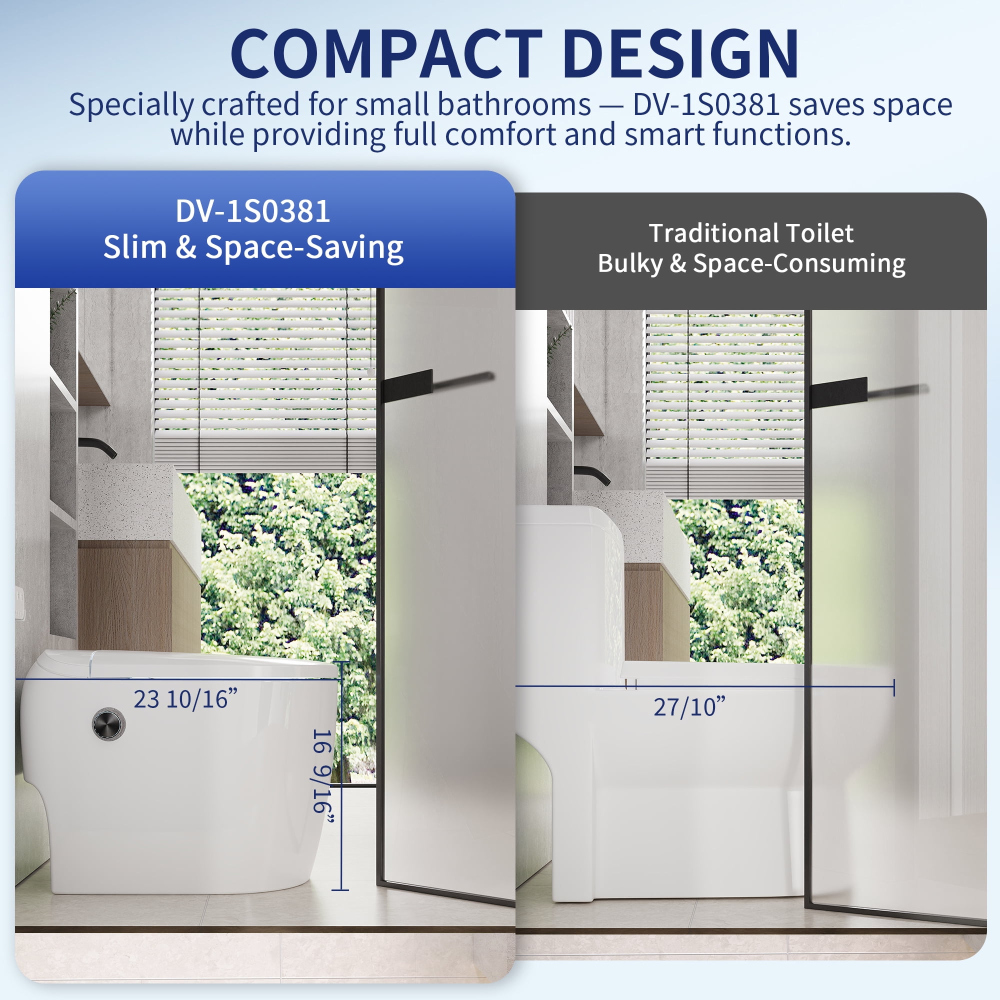 Compact Elongated Smart Toilet Bidet 1.28 GPF in White with Auto Flush, Heated Seat, Warm Air Dryer for Small Bathroom