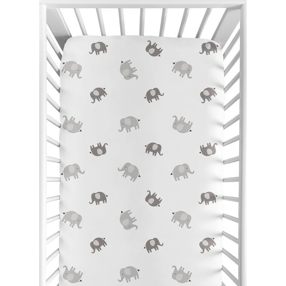Sweet Jojo Designs Boho Elephant Grey White Fitted Crib Sheet