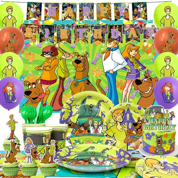 Scooby-Doo Birthday Party Supplies, Scooby-Doo Birthday Decorations & Scooby-Doo Party Tableware Set - Scooby-Doo Balloons Banner & Plates Cups Napkins etc. Scooby-Doo Birthday Decorations