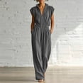 thumbnail image 4 of Tqcoqu Rompers for Womens,Summer Short Sleeve Half Zip Lapel Collar Tunic One Piece Jumpsuit with Pockets,Dark Gray Women's S-XXXL, 4 of 7