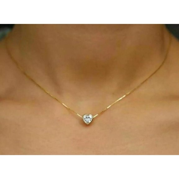2Ct Heart Cut Lab Created Diamond Bezel Set Pendant Chain 14k Yellow Gold Plated