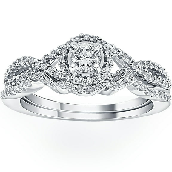 Pompeii 3/4CT Diamond Halo Infinity Engagement Wedding Ring Set 14k White Gold Lab Grown