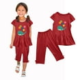 thumbnail image 6 of Piuwrlz Kids Outfit Set for Girls Summer Short Sets Printed Round Neck Tight T-Shirt and Shorts Set Watermelon Red Size 2 Years, 6 of 6