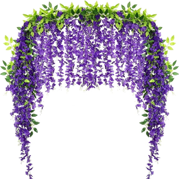 YOLETO Fake Flowers 4 Pack Artificial Wisteria Vines 26Ft Faux Floral Garlands Hanging Plants Decoration for Wedding Garden Arch Bedroom Wall Home Decor-Purple