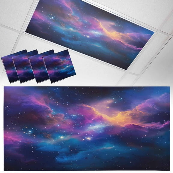 4 Pack Color Starry Sky Fluorescent Light Covers for Ceiling Lights Modernism Night Sky Impressionist Style Magnetic Ceiling Light Covers Overhead Light Filters for Office Classroom Home