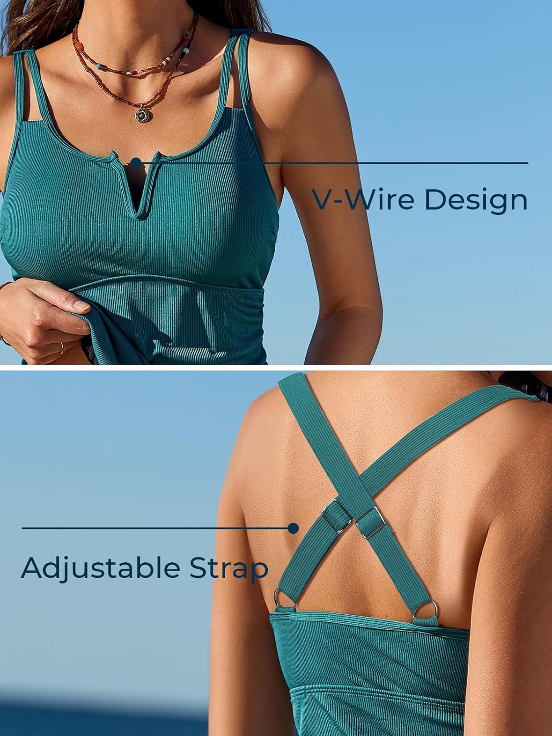Summer Mae Tankini Swimsuits for Women Bathing Suits Top Ruched Two Piece Tummy Control Round Neck with V-Wire Swim Suits