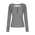 thumbnail image 6 of Miluxas Women Fashion Slim Fit Tops Lace Button Square Neck Long Sleeved T-Shirt for Daily Wear Gray, 6 of 9