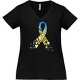 thumbnail image 3 of Inktastic Down Syndrome Awareness Blue and Yellow Hearts Ribbon Women's Plus Size V-Neck T-Shirt, 3 of 5