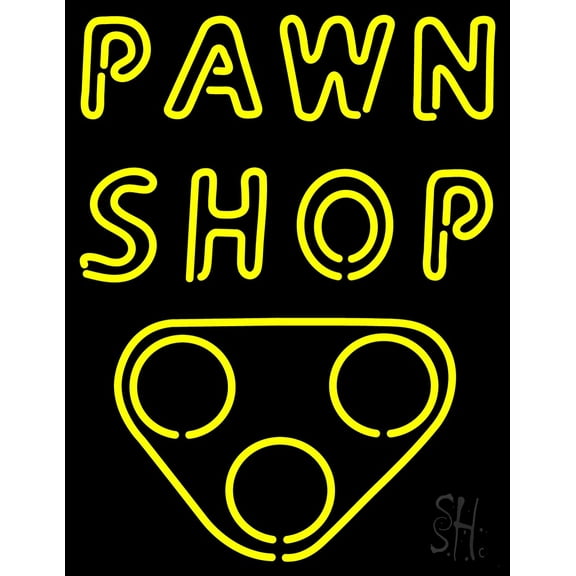 Double Stroke Pawn Shop LED Neon Sign 15 x 19 - inches, Black Square Cut Acrylic Backing, with Dimmer - Bright and Premium built indoor LED Neon Sign for Pawn store interior decor, and stroefront.