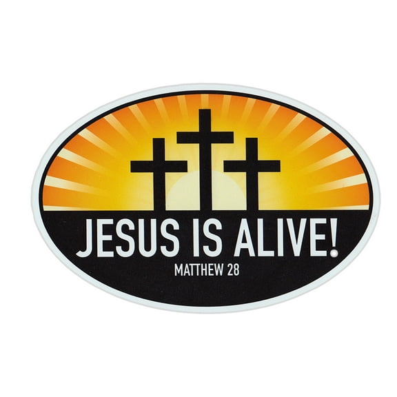 Magnetic Bumper Sticker - Jesus Is Alive Matthew 29 (Religious, Church) - Oval Shaped Magnet - 6" x 4"