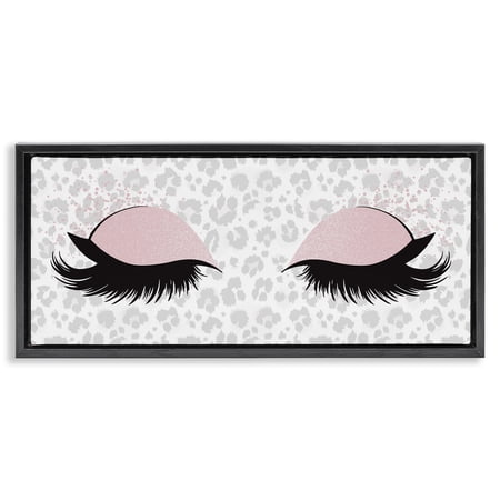 Stupell Industries Glam Makeup Leopard Pattern Beauty & Fashion Painting Black Floater Framed Canvas Art Print Wall Art  25 x 11