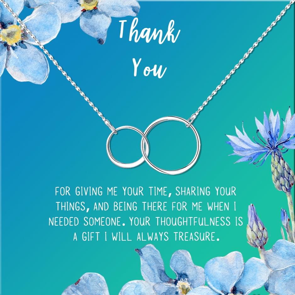Anavia Thank You Gift Card, Appreciation Gift for friend, High Quality Stainless Steel Fashion Necklace, Thank you Gift, Gratitude Gift for Her-[Silver Infinity Double Ring, Bright Blue Gift Card]