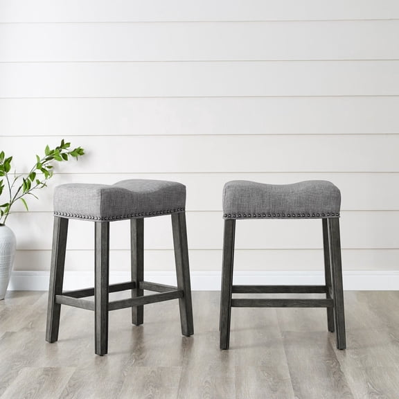 Newboti Furniture CoCo Upholstered Backless Saddle Seat Counter Stools 24" height Set of 2, Gray BN.9527