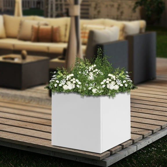 White Steel Cube Planter Box, Indoor Outdoor Planter, Square Outdoor Planter For Both Indoor And Outdoor Use, For Gardens, Entrances, Patios