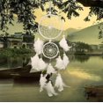 thumbnail image 1 of Atrapasueños de plumas, atrapasueños grande con 2 círculos para la decoración del dormitorio, colgante de pared móvil, regalo decorativo para niñas y niños (blanco), 1 of 5