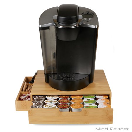 Mind Reader Bamboo K-Cup Drawer with Side Condiment Caddy, Brown