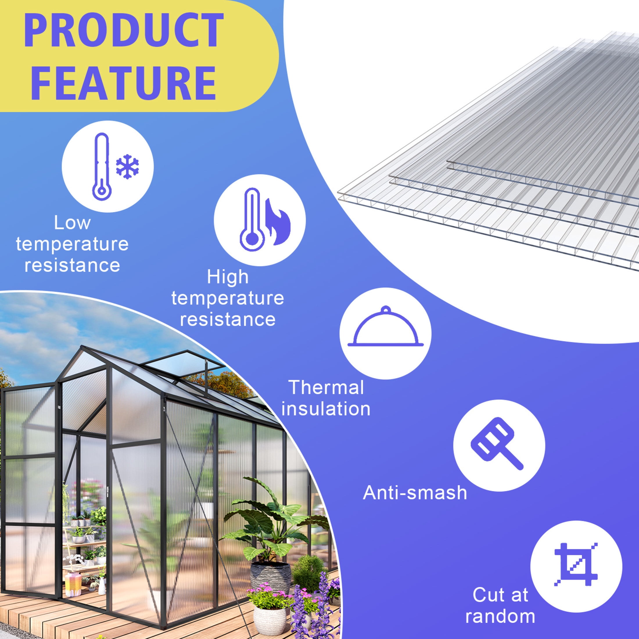 Noble House 6 Pack Twin-Wall Polycarbonate Greenhouse Panels, 5 ft x 2 ft UV-Protected Sheets, Transparent