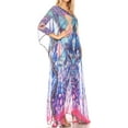 thumbnail image 3 of Sakkas Wilder Printed Design Long Sheer Rhinestone Caftan Dress / Cover Up - 17153-TruquoisePink - OS, 3 of 5