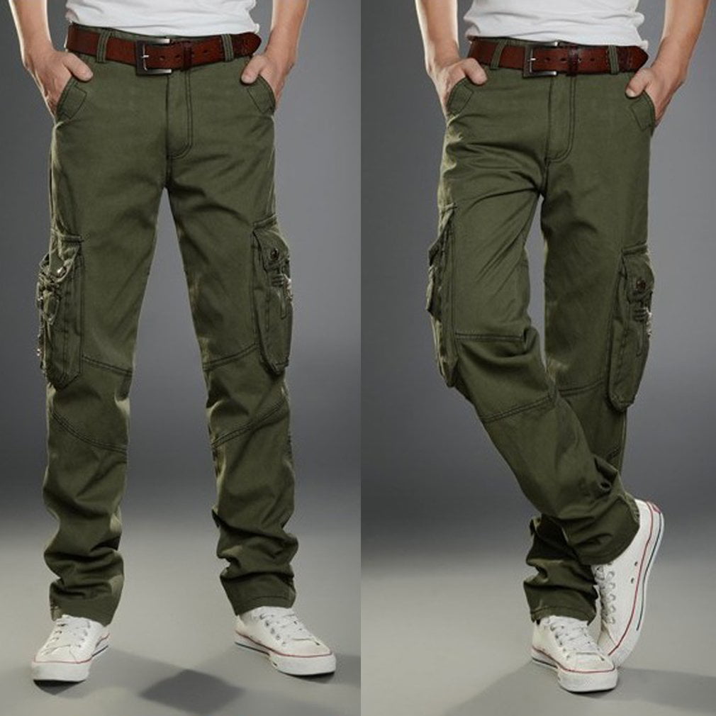 yoyorule Casual Pants Mens Casual Cotton Multi-Pocket Plus Size Outdoors Sports Overalls Long Pants