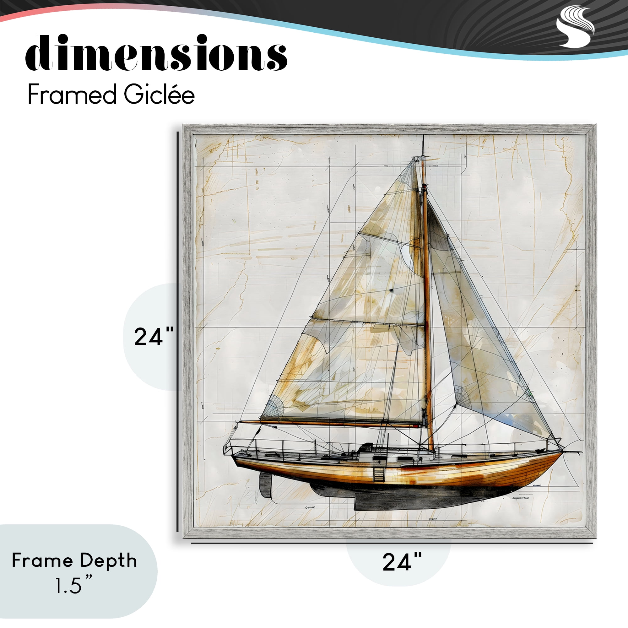 Stupell Industries Vintage Sailboat Drawing Blueprint Gray Framed Giclee Art, design by Creative Studio