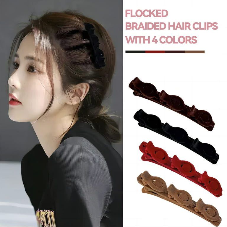 4PCS Braided Hair Clips for Women, Flocking Hair Clips with Multiple  Colors,  Duckbill Hair Barrettes Hairpin for Women Girls with 3 Small  Clips, Hair Styling Accessories (Red) 