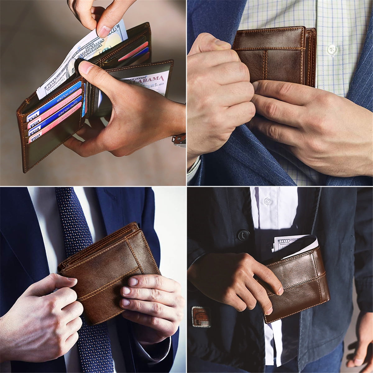 Mens Wallet RFID Genuine Leather Bifold Wallets For Men, ID & 14 Card  Holders - Walmart.com