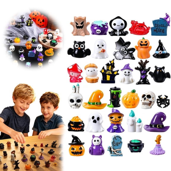 44Pcs Mini Halloween Resin Figures,Mini Ghost Figurines unique Halloween mini figurines bulk including pumpkins,skulls,witches and more for DIY crafts, desk decor