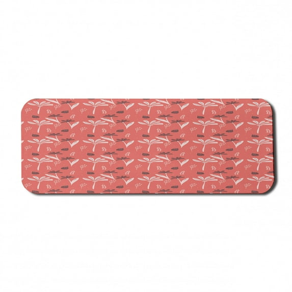Floral Computer Mouse Pad, Cartoon Drawn Modern Contemporary Abstract Spring Flower Branches Twigs, Rectangle Non-Slip Rubber Mousepad Large, 31" x 12", Coral Blush Pale Maroon, by Ambesonne