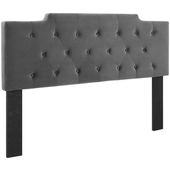 Pemberly Row Tufted Twin Performance Velvet Headboard in Charcoal