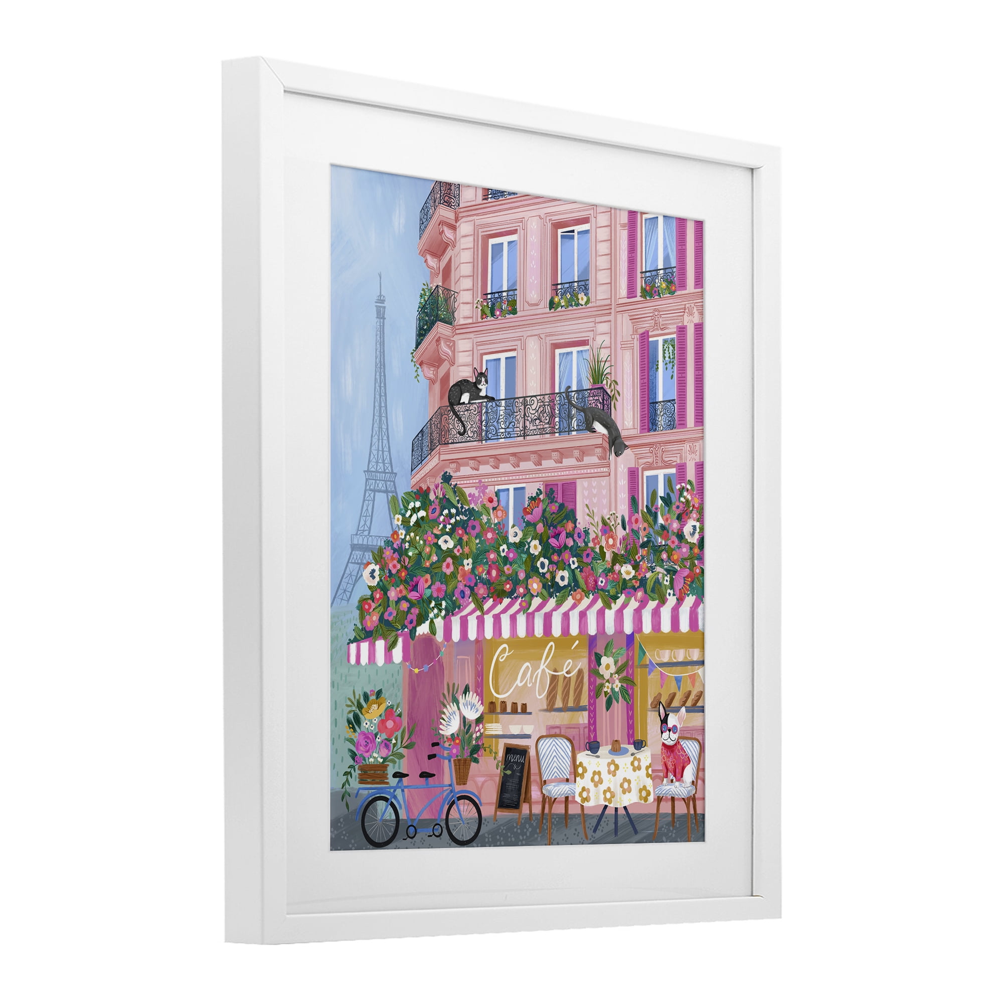 Stupell Industries Cats on Cafe Balcony White Framed Print Under Glass, design by Arrolynn Weiderhold